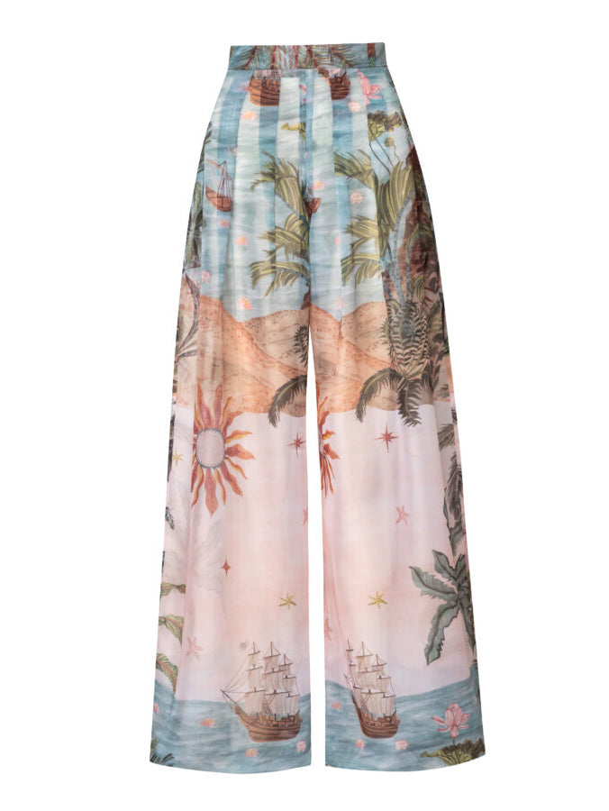 Retro Tropical Boat Print Tulle Two-Piece Set