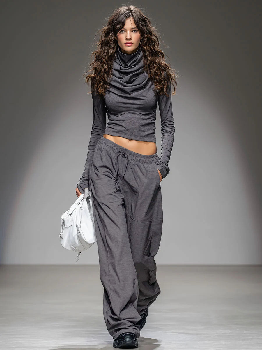 Conjunto de camiseta informal de manga larga y pantalones anchos