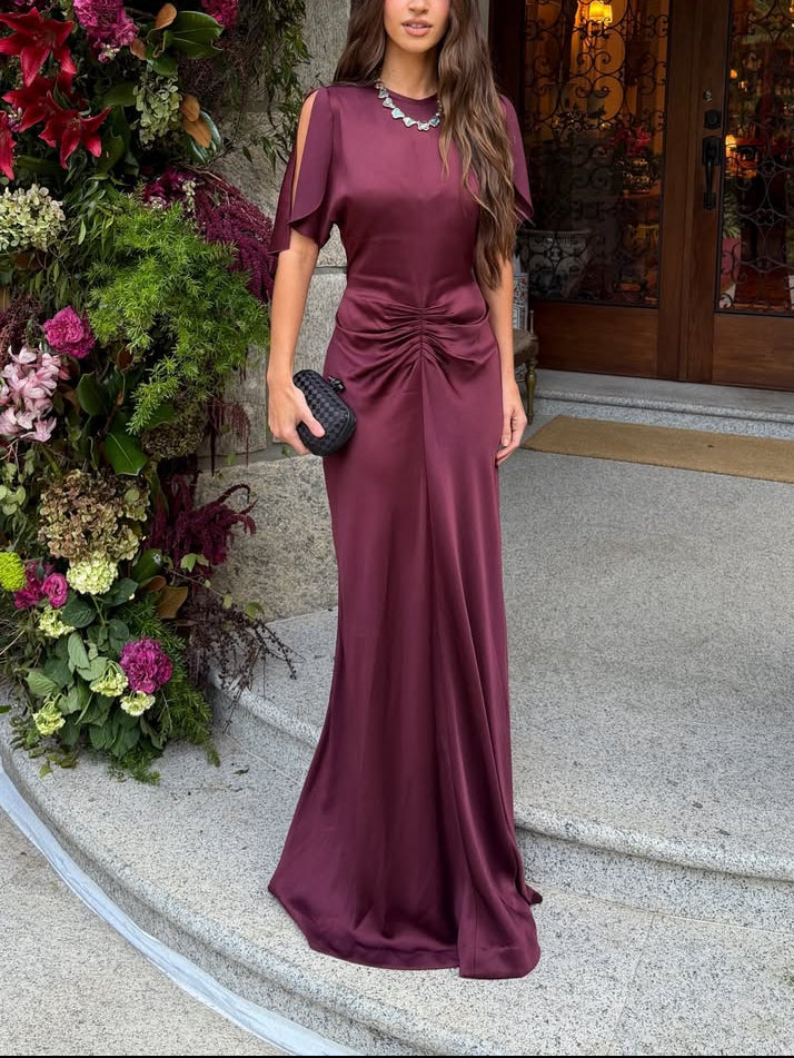 Satin Flutter Sleeve Dress