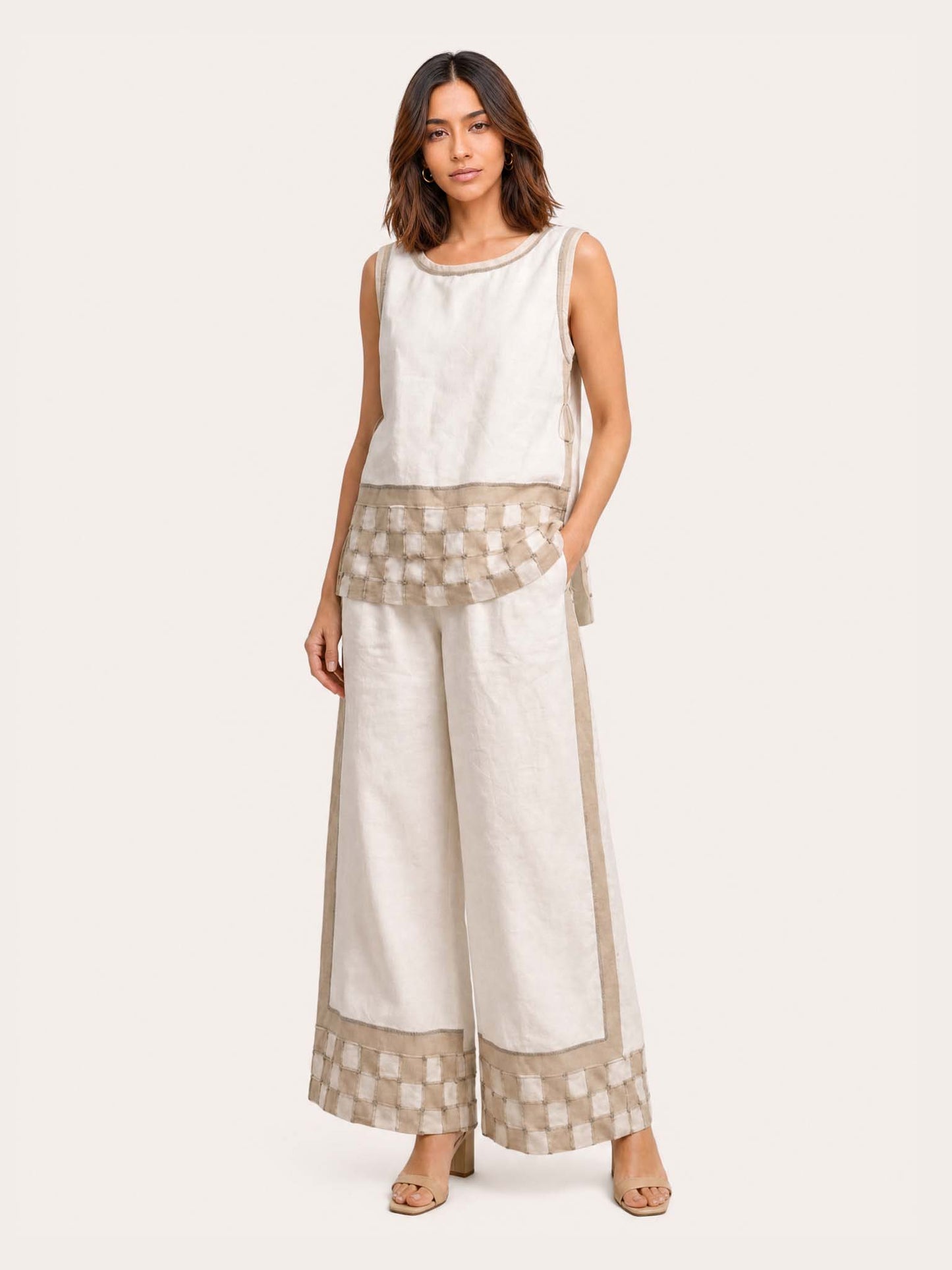 Minimalist Linen Contrast-Trim Two-Piece Set