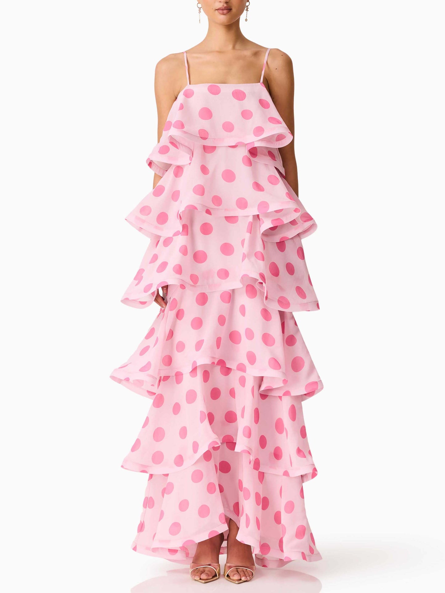 Elegant Polka Dot Tiered Ruffle Maxi Dress