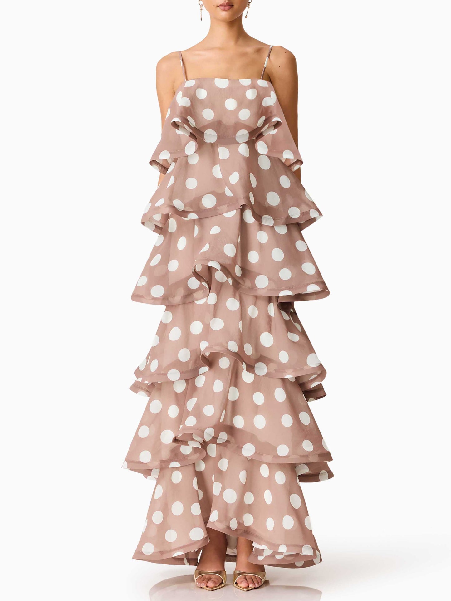 Elegant Polka Dot Tiered Ruffle Maxi Dress