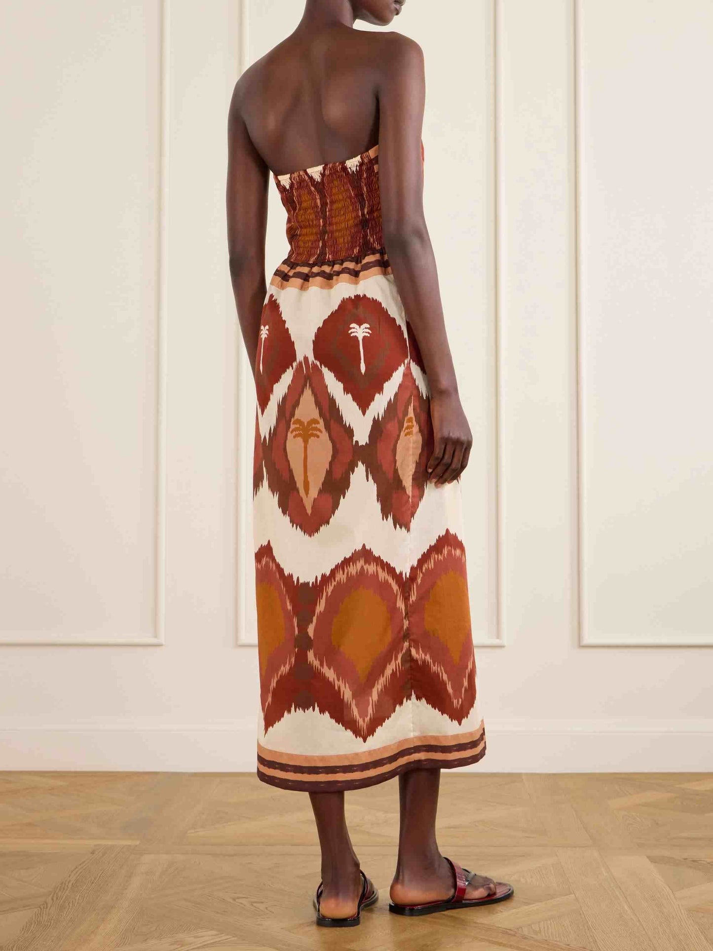 Retro Geometric Ikat Palm Tree Print Midi Dress