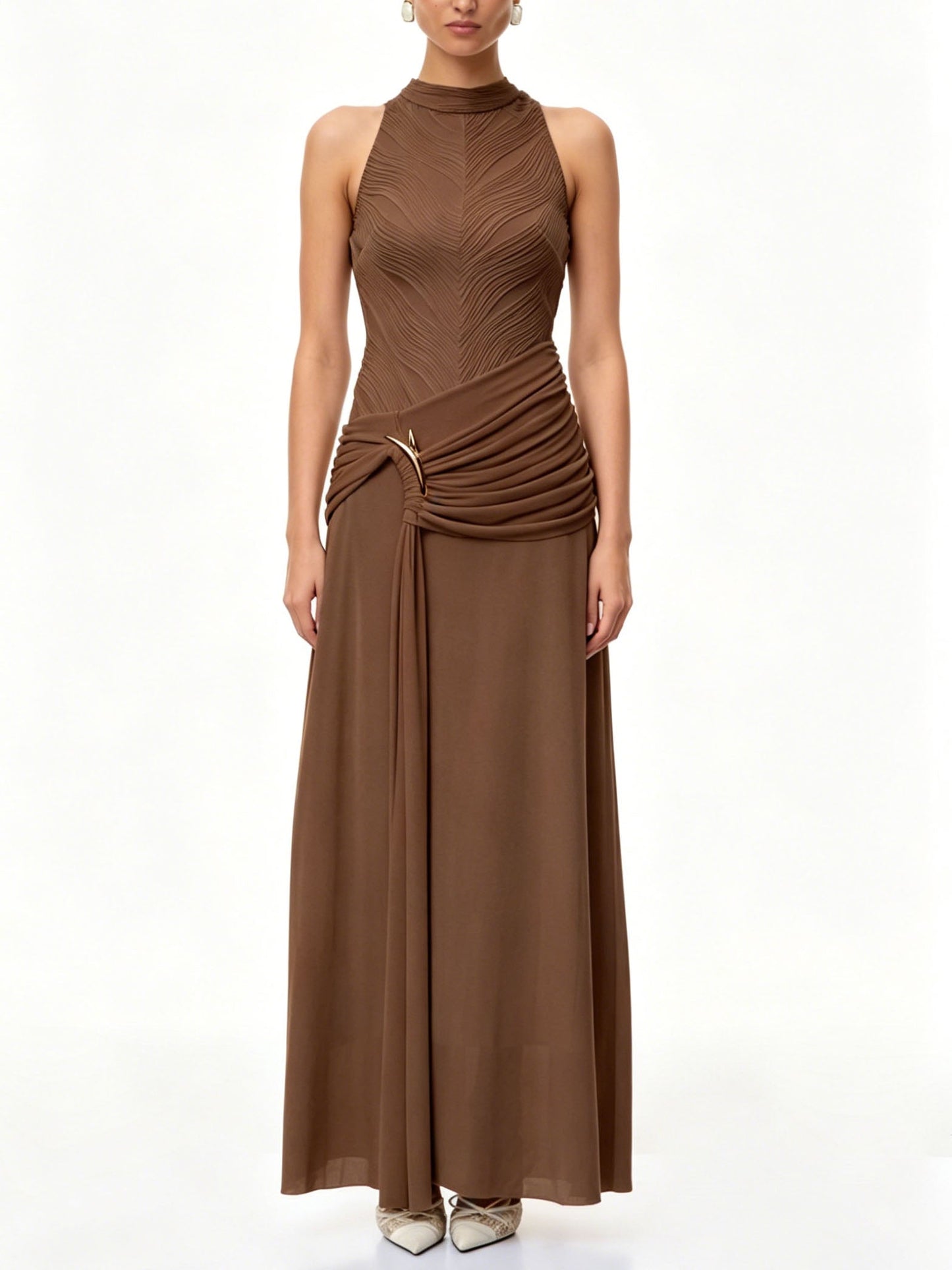 Elegant Ruched Halter Maxi Dress