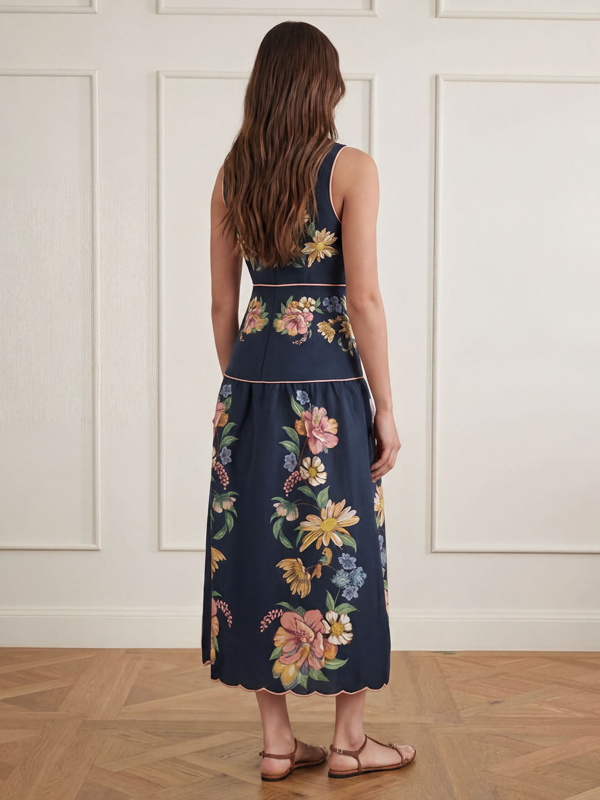 Exquisite Sleeveless V-Neck Floral Print Midi Dress