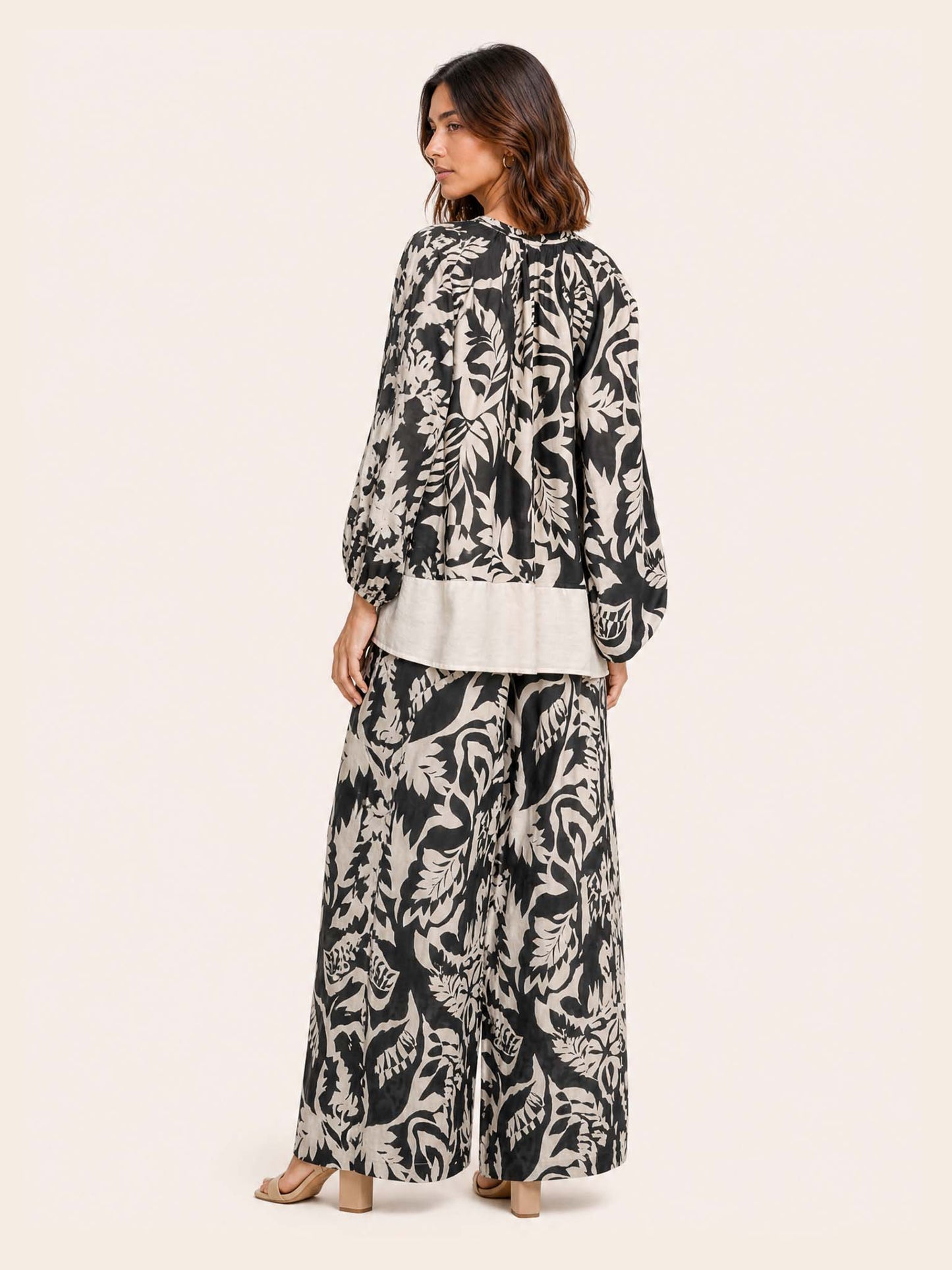Monochrome Tropical Print Two-Piece Lounge Set