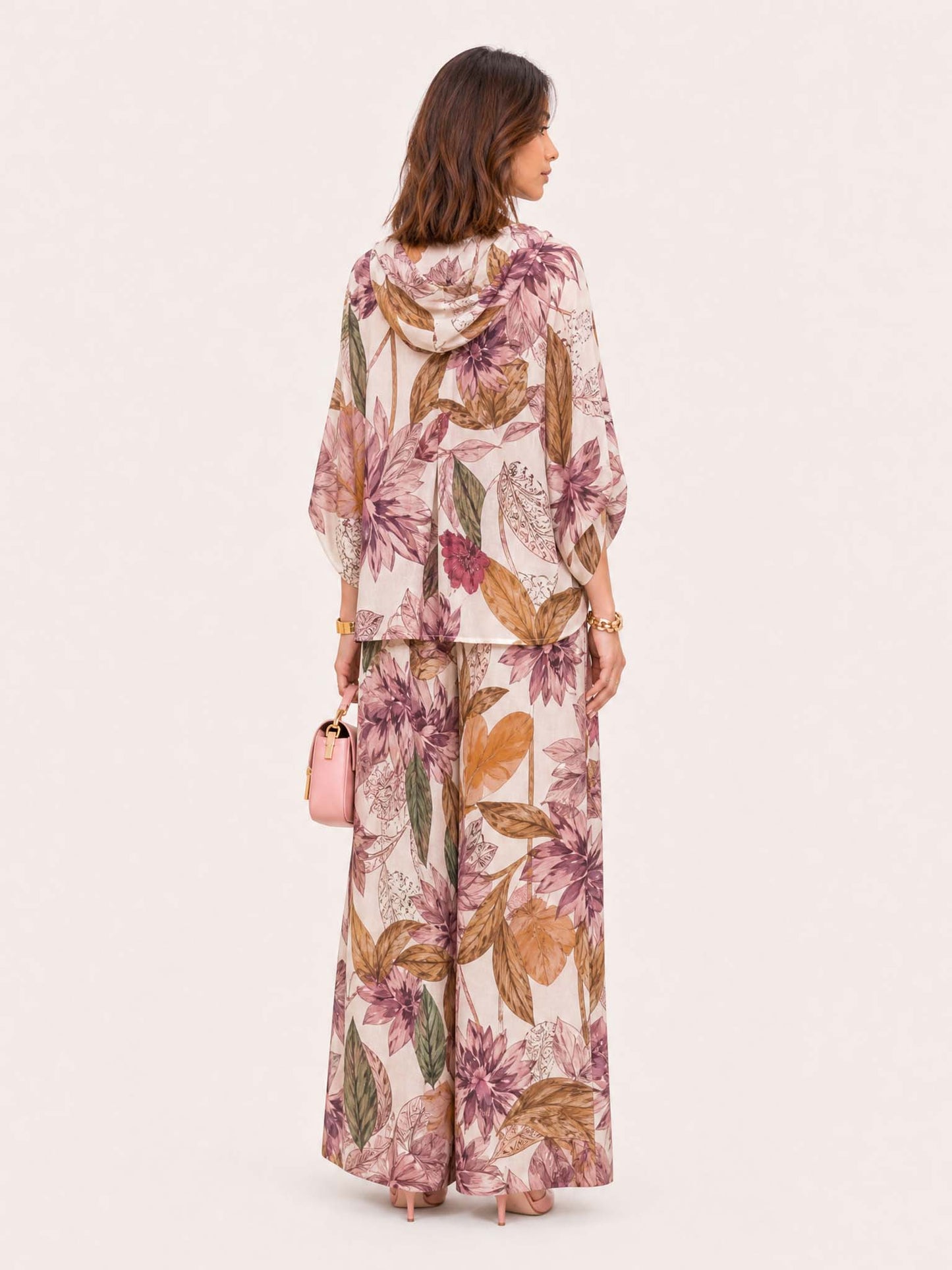 Romantic Floral Print Lace-Trim Two-Piece Set