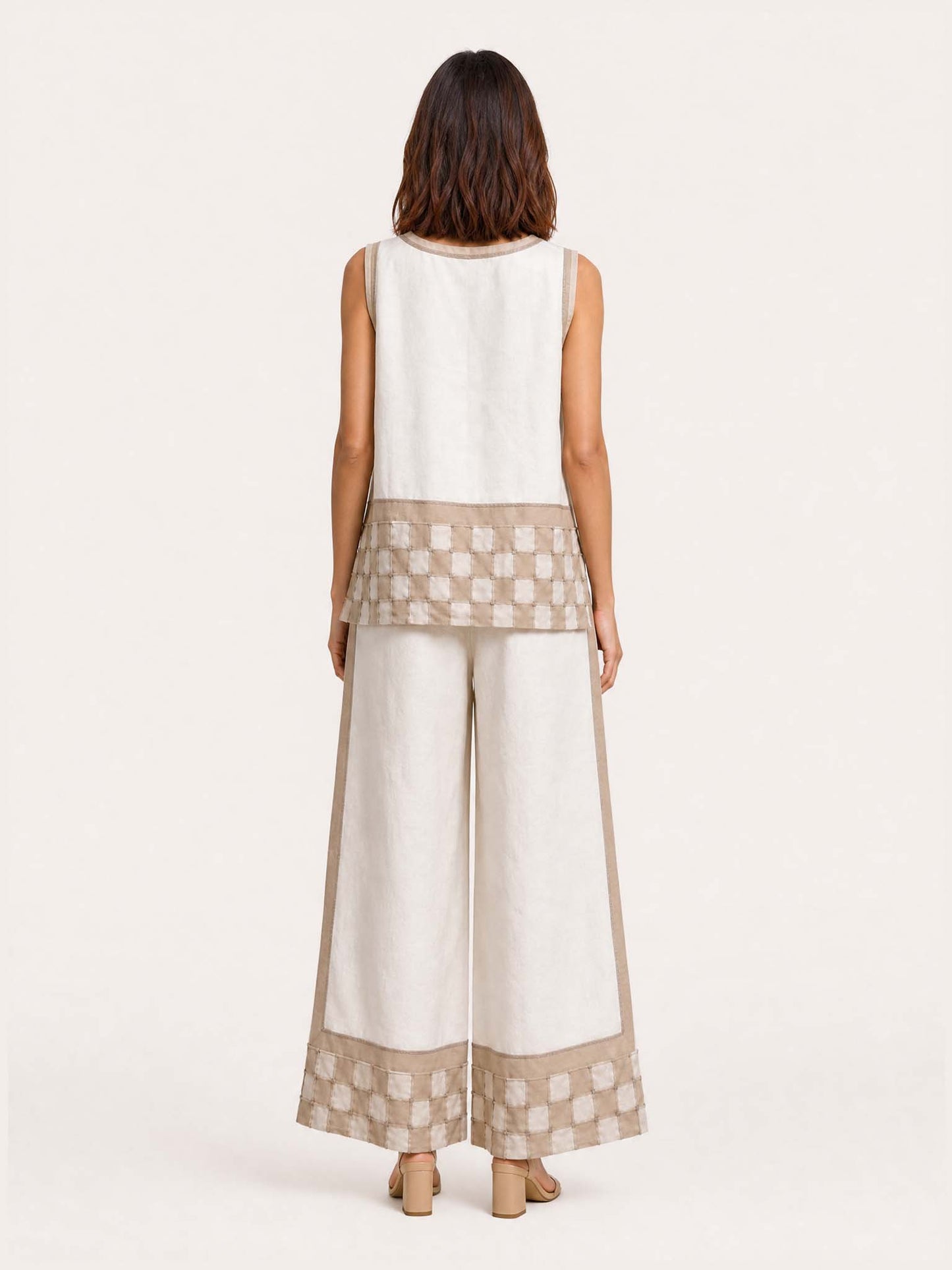 Minimalist Linen Contrast-Trim Two-Piece Set