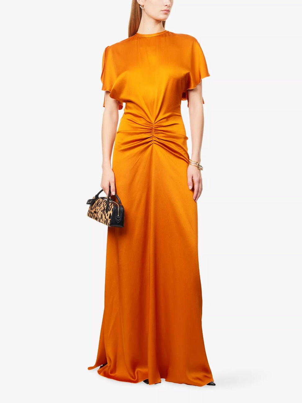 Elegant Flutter Sleeve Satin Maxi Dress