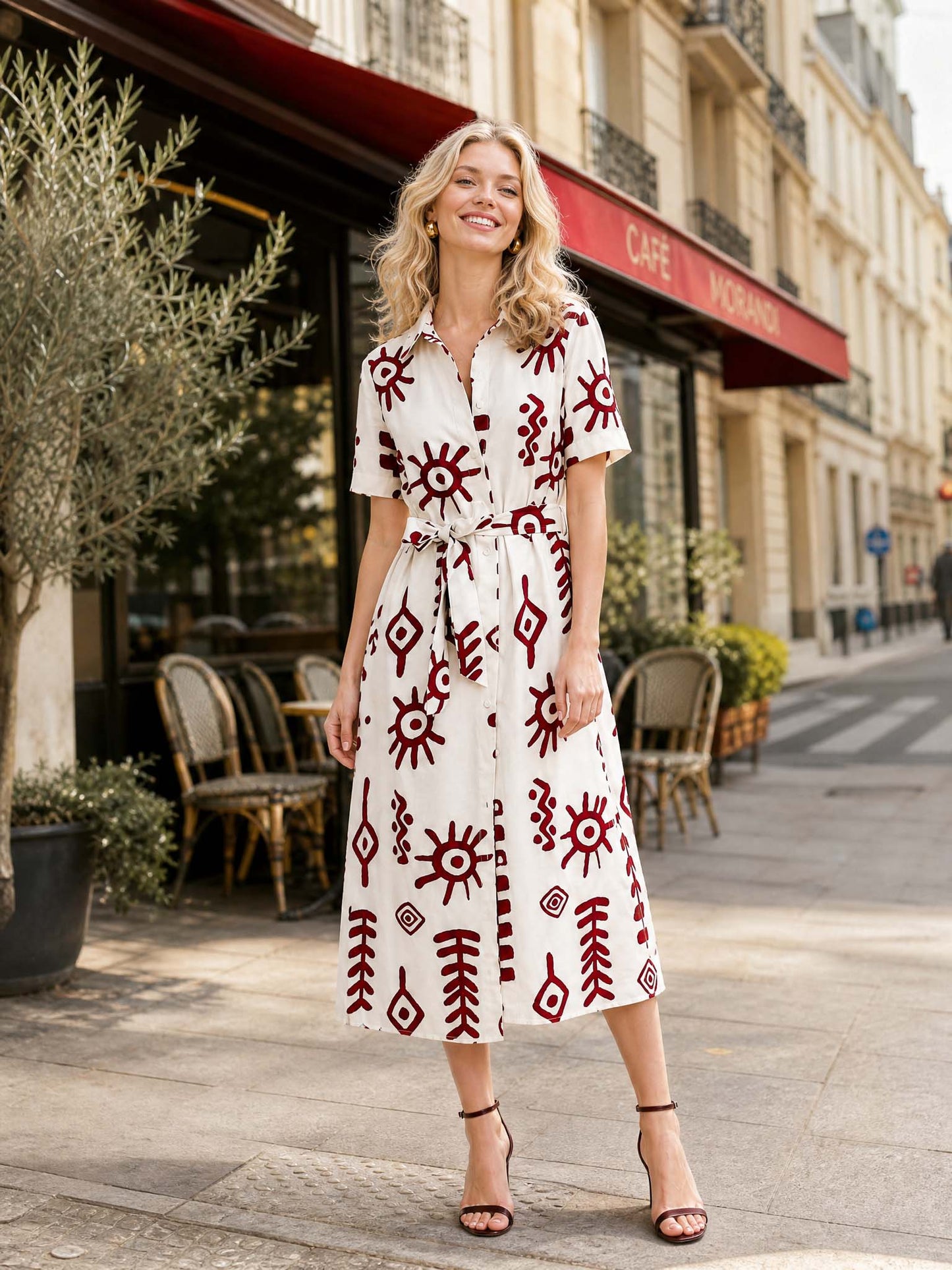 Geometric Print Shirt Dress