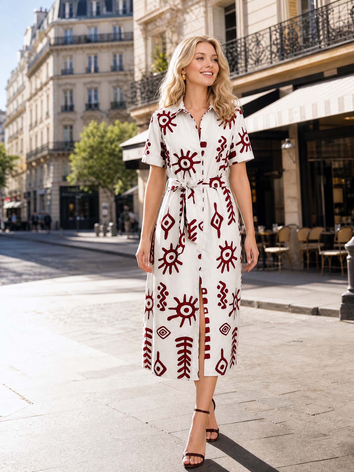 Geometric Print Shirt Dress