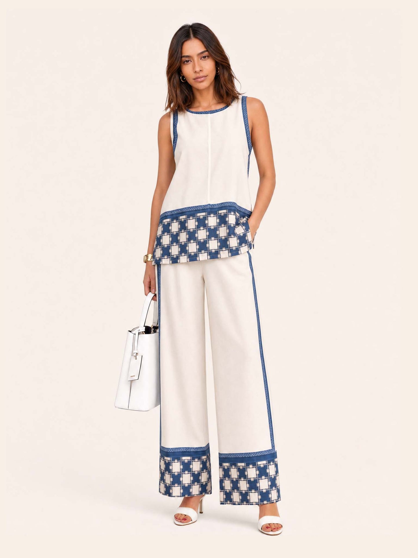 Minimalist Linen Contrast-Trim Two-Piece Set