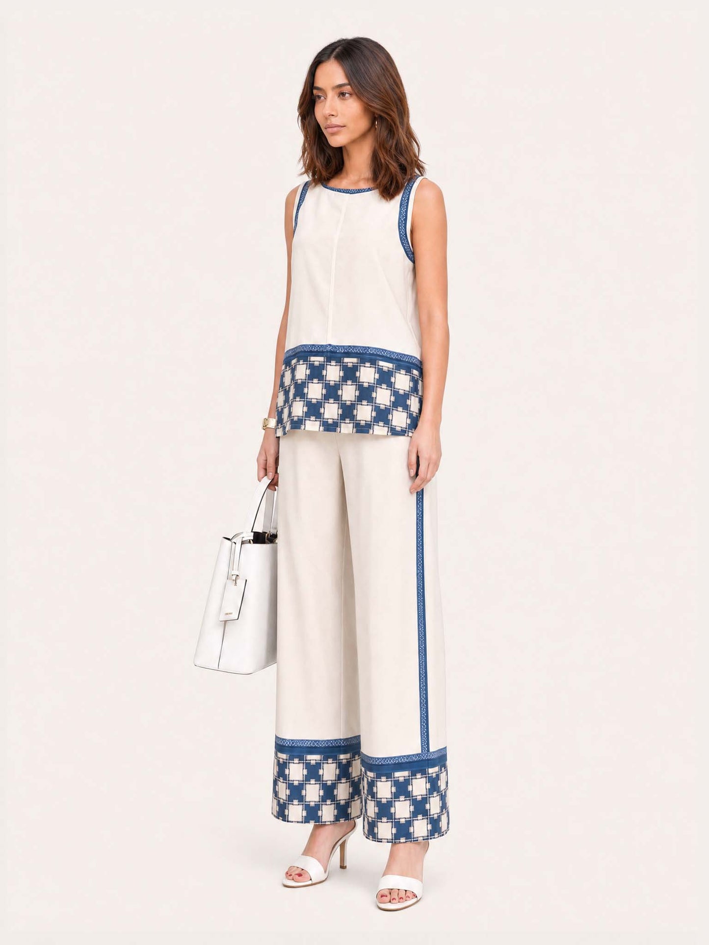 Minimalist Linen Contrast-Trim Two-Piece Set