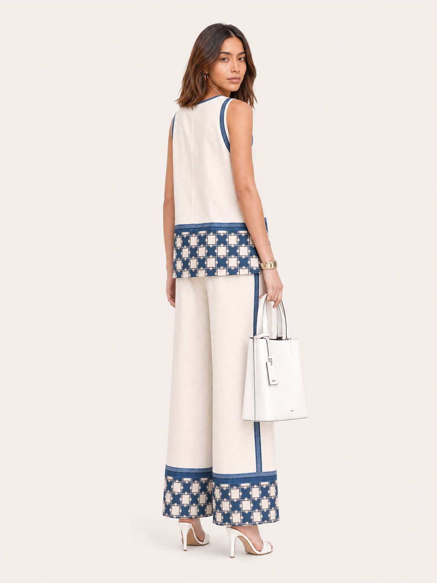 Minimalist Linen Contrast-Trim Two-Piece Set