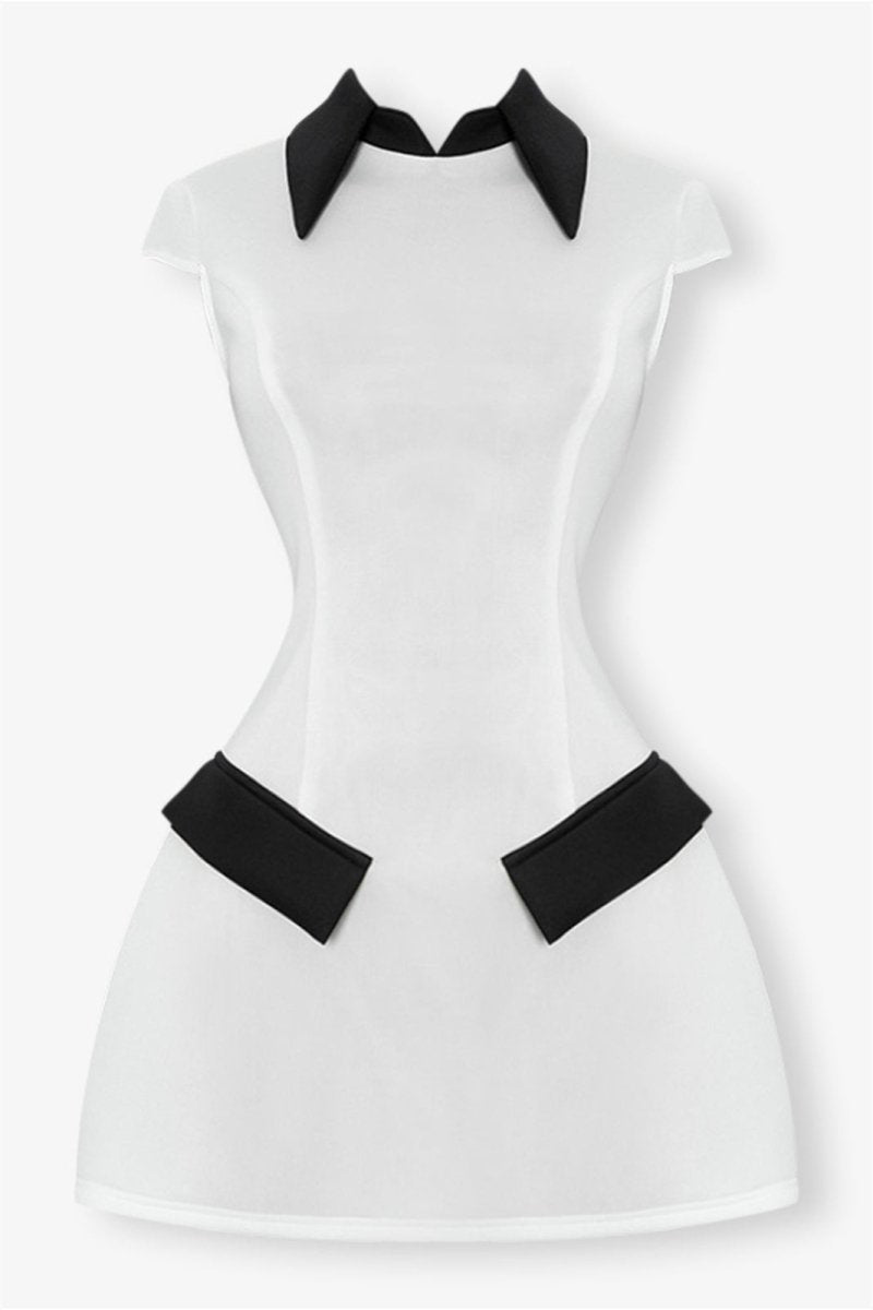 Adela Cap Sleeve Contrast Polyester Mini Vestido