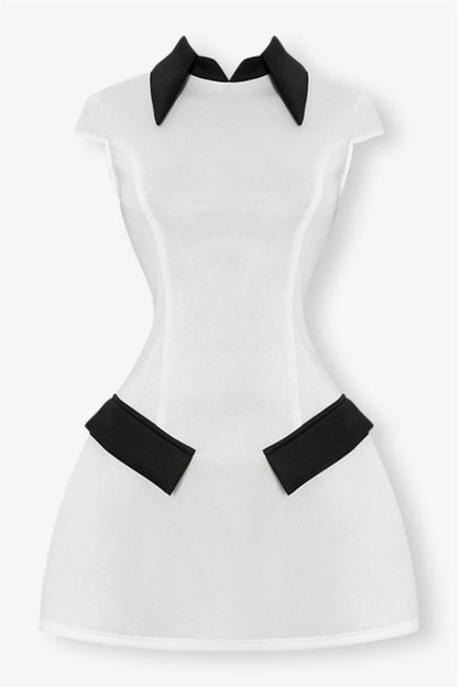 Adela Cap Sleeve Contrast Polyester Mini Vestido