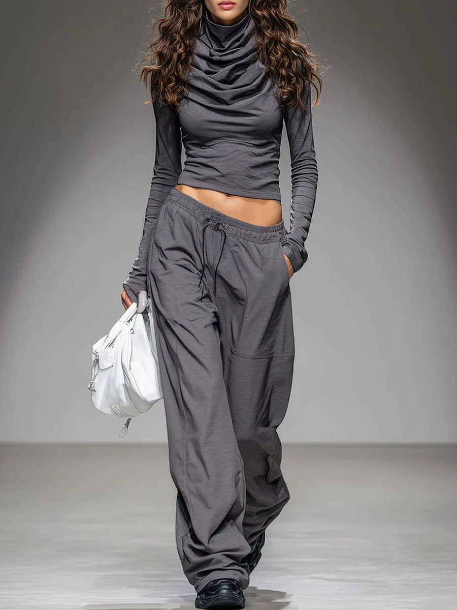 Conjunto de camiseta informal de manga larga y pantalones anchos