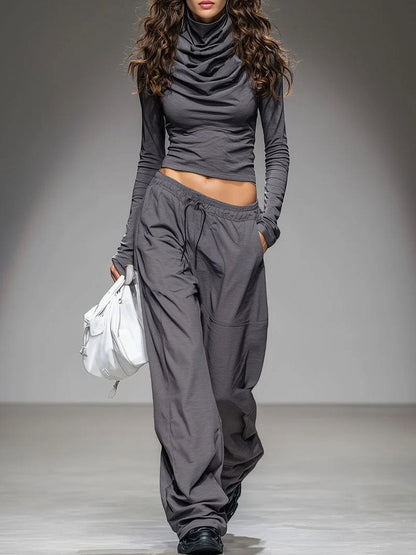 Conjunto de camiseta informal de manga larga y pantalones anchos