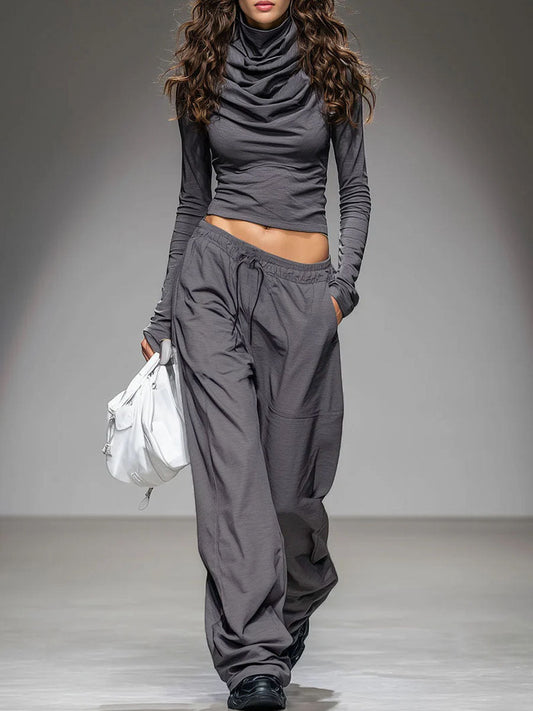 Conjunto de camiseta informal de manga larga y pantalones anchos
