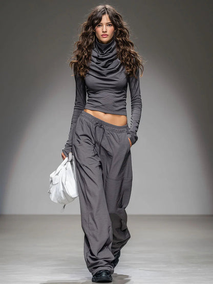 Conjunto de camiseta informal de manga larga y pantalones anchos