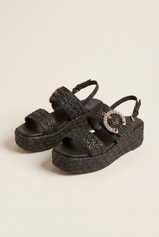 Sandalias de plataforma - Paja negra