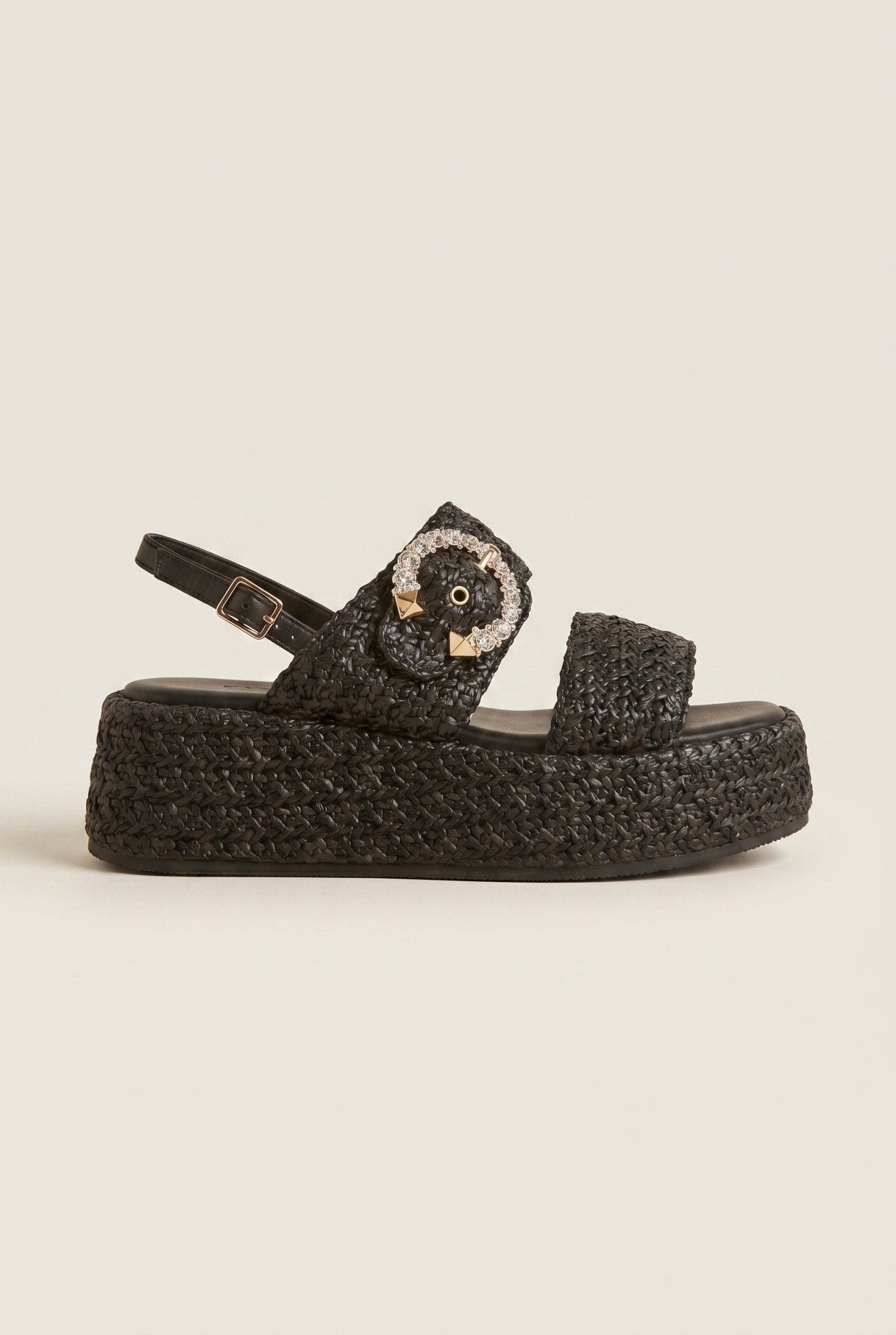 Sandalias de plataforma - Paja negra