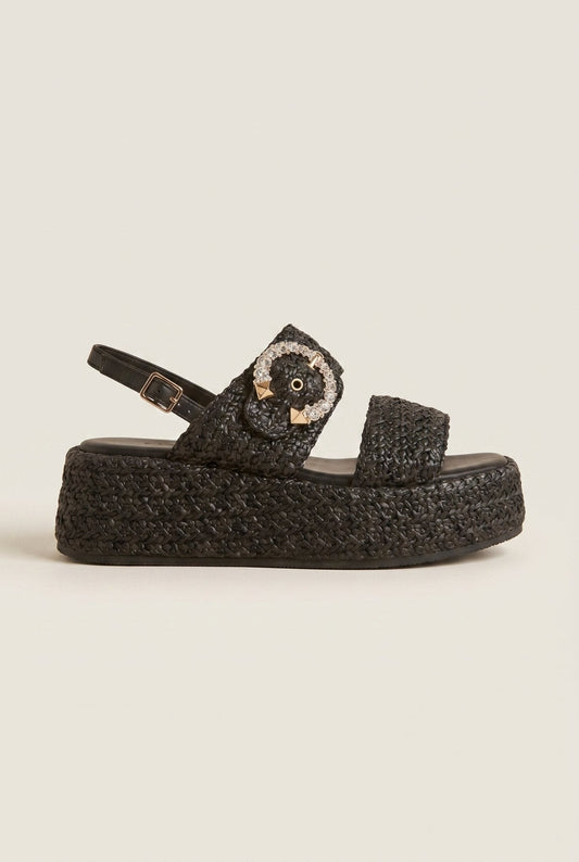 Sandalias de plataforma - Paja negra